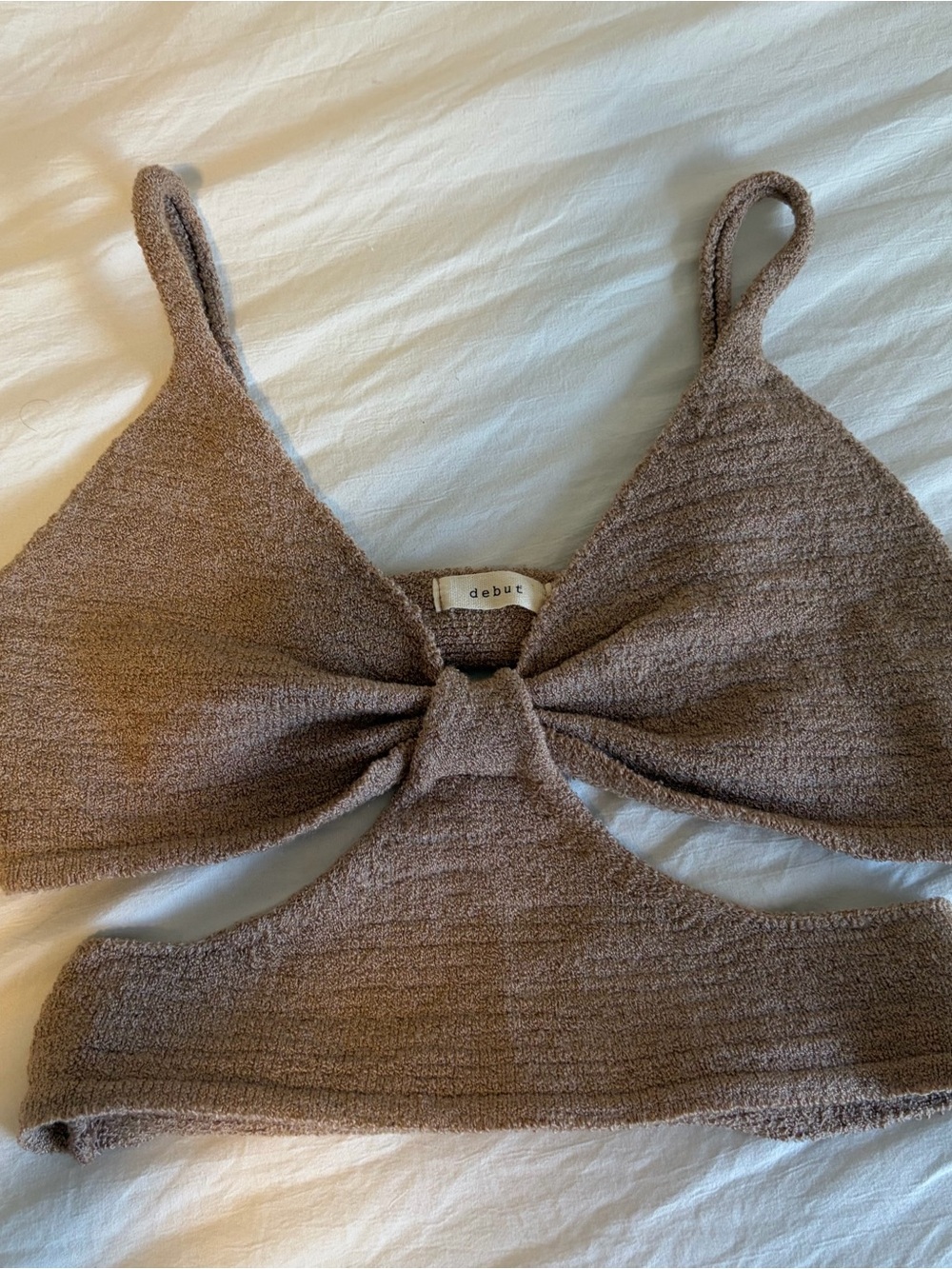Vanilla Sky (debut brand) Knit Tie-Front Cutout Crop Top